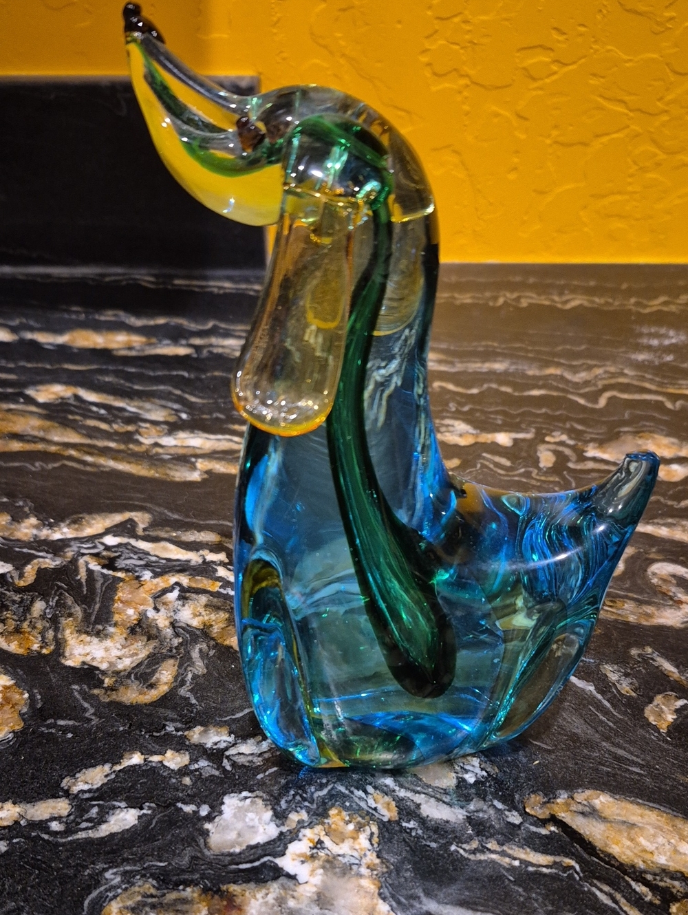 Handblown Blue and Green Glass Dachshund Figurine